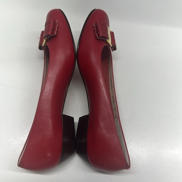 Salvatore Ferragamo Vara Heels Ballet Bow Kitten Low Heeled Shoes Leather Red 6 - Picture 10 of 11
